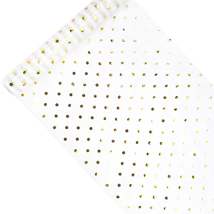 Partydeco Polen Organza op rol dots wit-goud 36cm x 9m