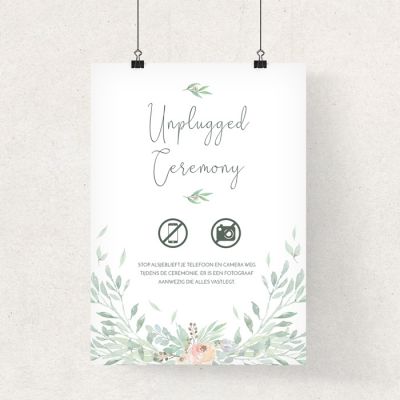 Unplugged bruiloft poster botanical romance