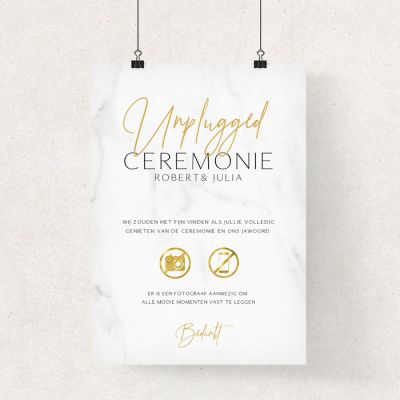 Poster unplugged ceremonie marble chique gold