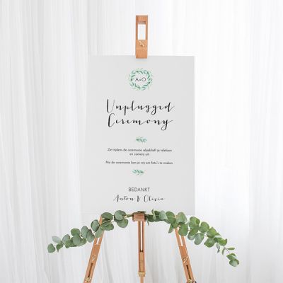 Bruiloft bord unplugged ceremonie lovely eucalyptus