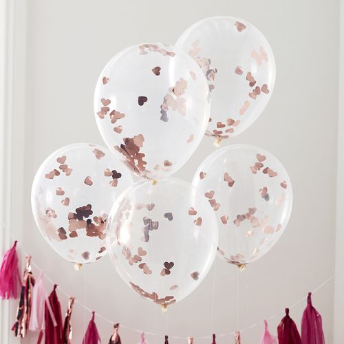 Confetti ballonnen roségouden hartjes (5st) Ginger Ray