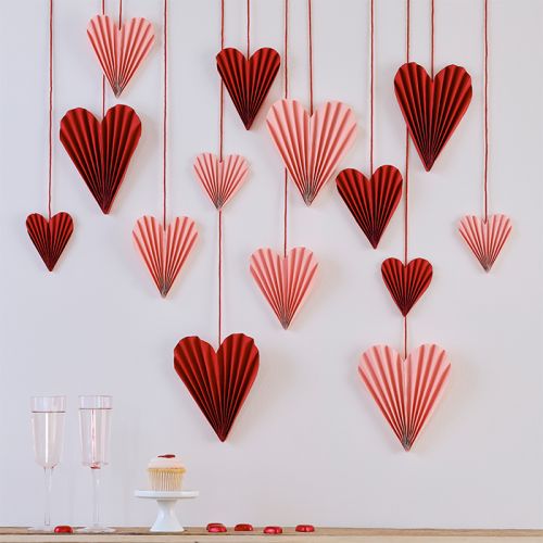 Paper fans hart rood roze (16st) Be Mine Ginger Ray