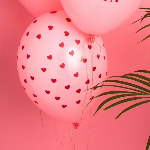 Ballonen roze met hartjes (6st)