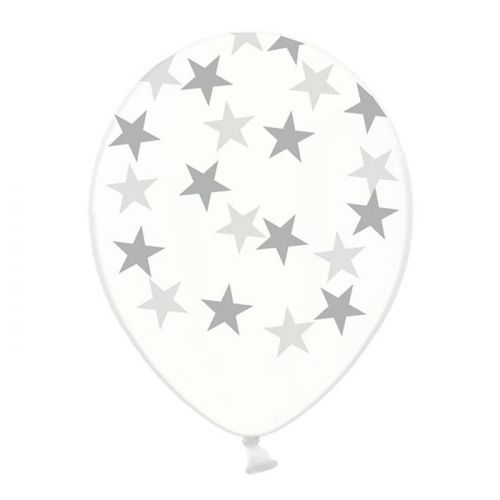 Transparante ballonnen met sterren zilver (6st)