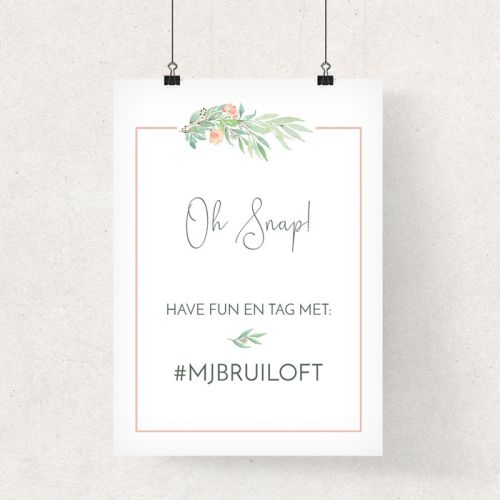 Poster bruiloft hashtag botanical romance