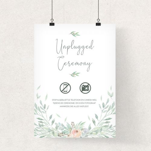 Unplugged bruiloft poster botanical romance