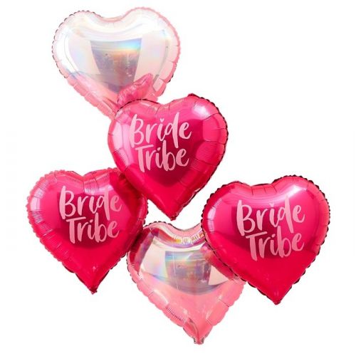 Ginger Ray folieballonnen tros hart (5st) Bride Tribe rood