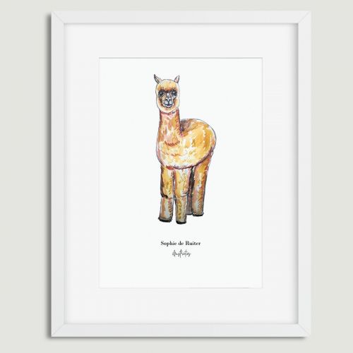 Aquarel poster alpaca illustratie door Sophie de Ruiter