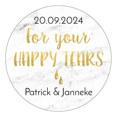 Etiket rond 35mm marmer for your happy tears goudfolielook