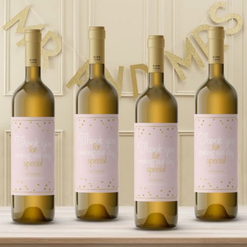 Wijnfleslabel pastel perfection roze goud bedankt (4st)