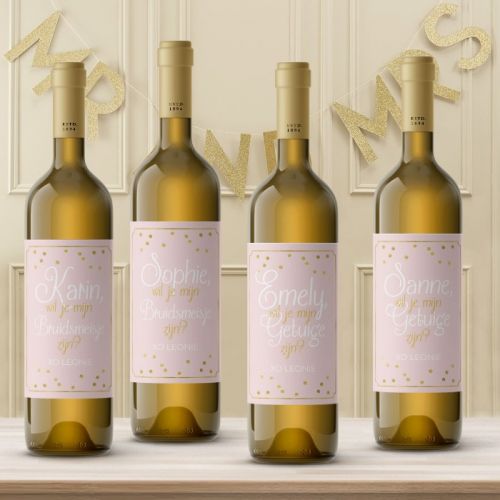 Wijnfleslabel pastel perfection roze goud getuigen (4st)