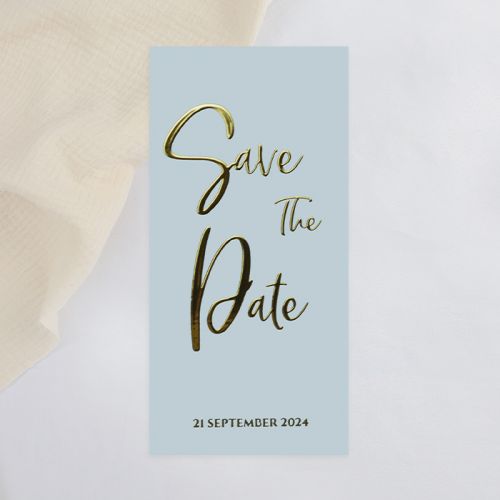 Folie save the date kaart pastel wedding panorama staand