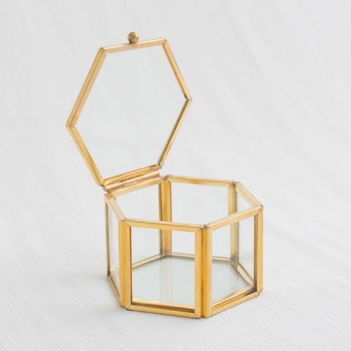 Glazen ringdoosje hexagon goud (8x7x5cm) House of Gia