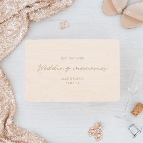 Houten wedding memory box met namen chique