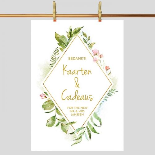 Poster kaarten en cadeaus bruiloft geometric floral