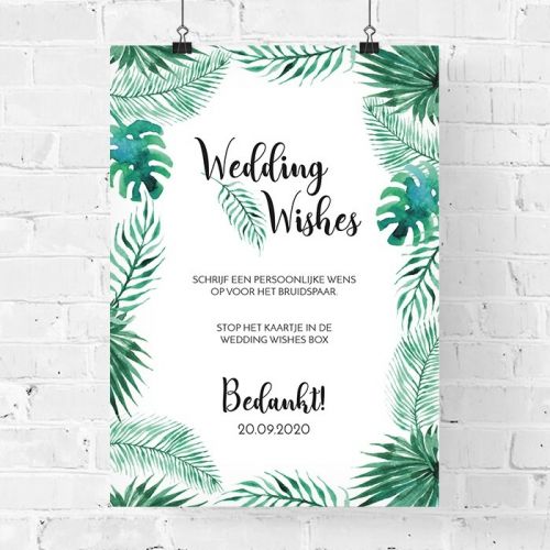 Poster bruiloft gastenboek tropische bladeren
