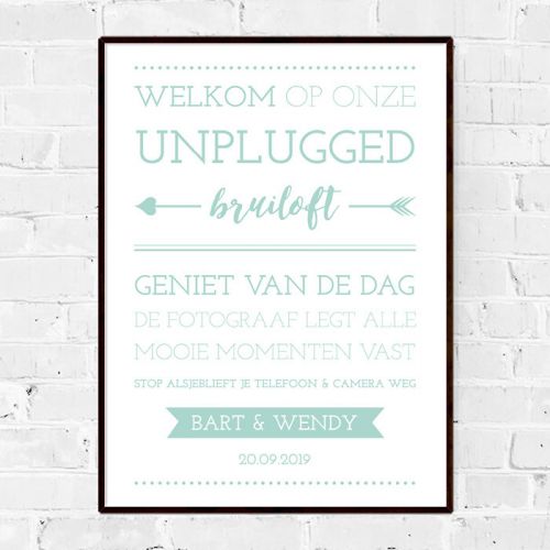 Poster unplugged bruiloft mintgroen typografisch