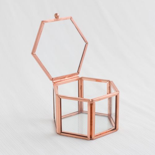 Glazen ringdoosje hexagon roségoud (8x7x5cm) House of Gia
