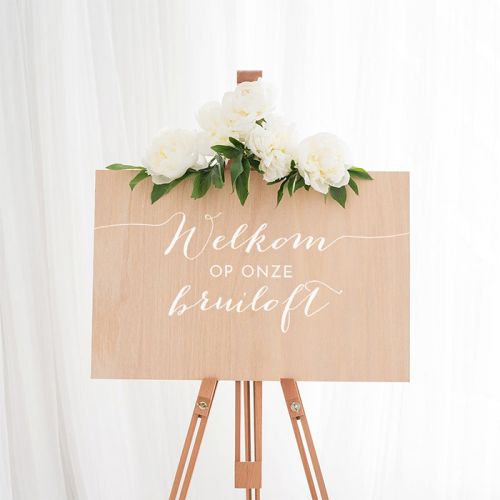 Lima Kalmte Fonetiek Houten welkomstbord bruiloft standaard | Weddingdeco.nl