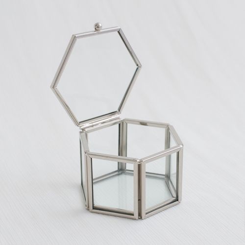 Glazen ringdoosje hexagon zilver (8x7x5cm) House of Gia