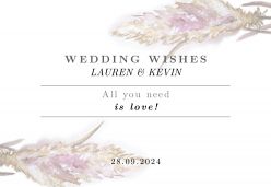 Pampas gras wedding wishes kaart liggend enkel 