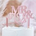 Taarttopper Mr & Mrs roségoud A Touch of Pampas Ginger Ray