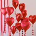 Folieballonnen hart rood met hartjes lint (12st) Be Mine Ginger Ray