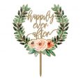 Houten taarttopper Happily Ever After Floral