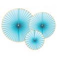 Paper fans lichtblauw-goud (3st)