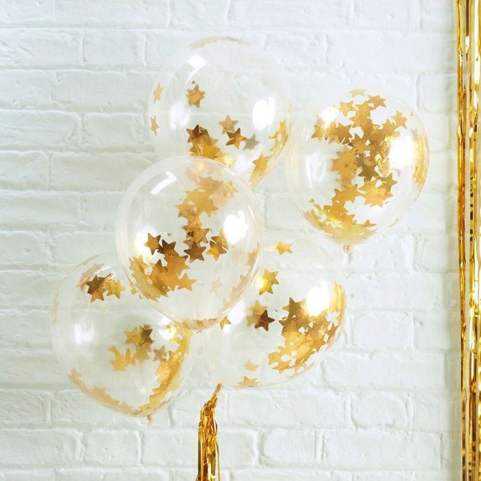 Confetti ballonnen stars goud (5st) Gold Metallic Star Ginger Ray 