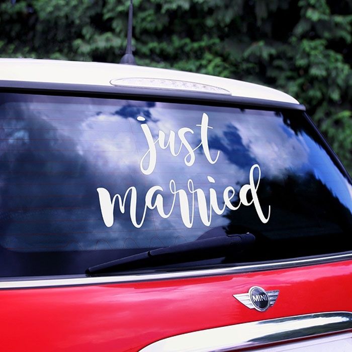 Autosticker Just Married wit 