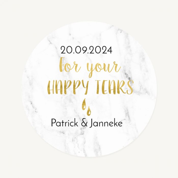 Etiket rond 35mm marmer for your happy tears goudfolielook