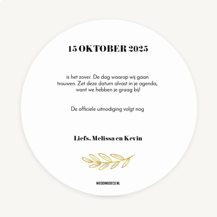 Folie save the date kaart gold leaf rond enkel