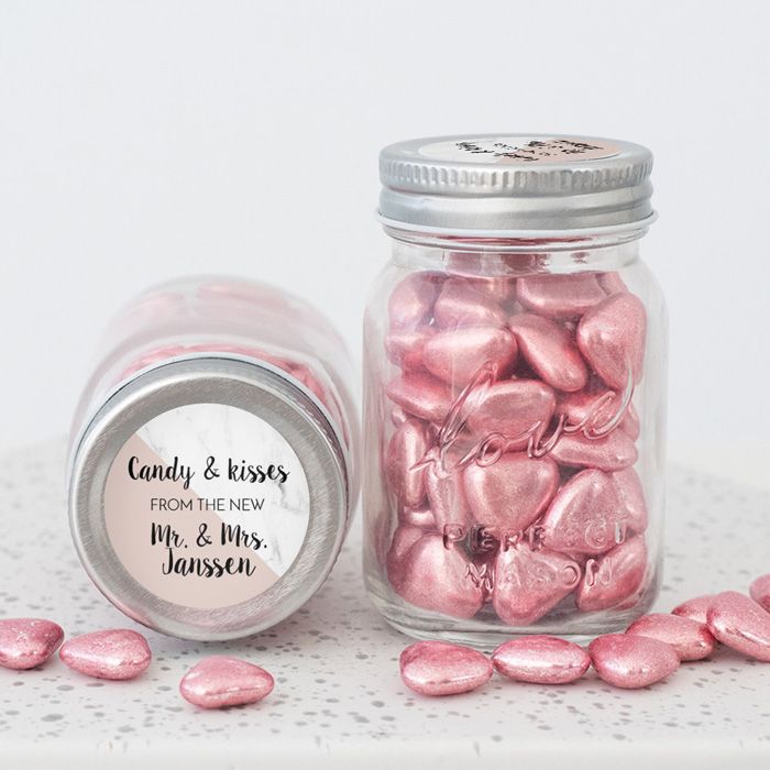 Bedankje bruiloft mini Mason Jar marmer pastel roze