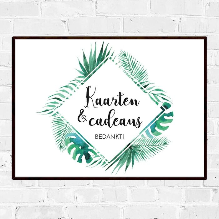 Poster bruiloft kaarten en cadeaus tropische bladeren