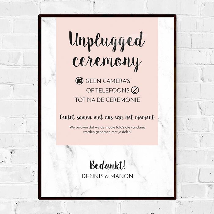 Poster unplugged ceremonie marmer pastel roze