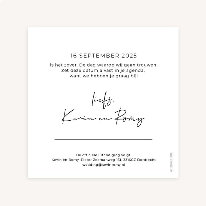 Save the date kaart contemporary wedding