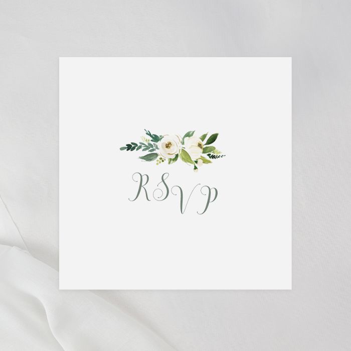 Witte bloemen RSVP kaart vierkant enkel
