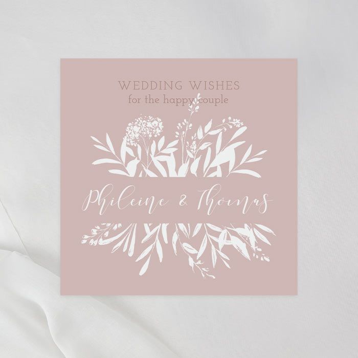 Blush botanics wedding wishes kaart vierkant enkel