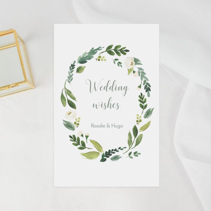 Witte bloemen wedding wishes kaart staand enkel