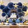Paper fans donkerblauw-goud (3st)