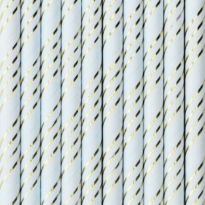 Papieren rietjes Stripes lichtblauw-goud (10st)