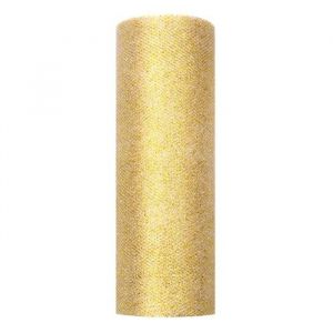 Tule op rol glitter goud 15cm (9m)