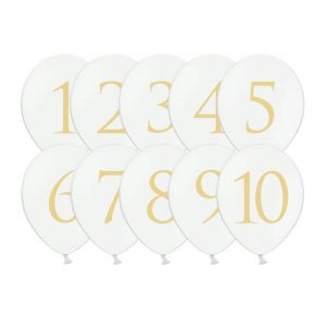 Ballonnen tafelnummers wit (10st) White & Gold Collection