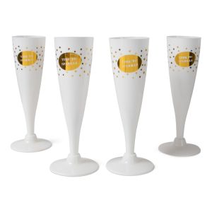 Jens Living plastic champagneglazen wit/goud (4st)