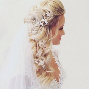 decoratieve bruidshaar rank in zilver van glazen kralen met bladeren Trouwen Accessoires Haaraccessoires Haarsieraden 