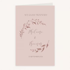 Folie trouwkaart blush botanics staand dubbel 11x17