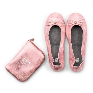 Opvouwbare ballerina's met tasje roze gepersonaliseerd